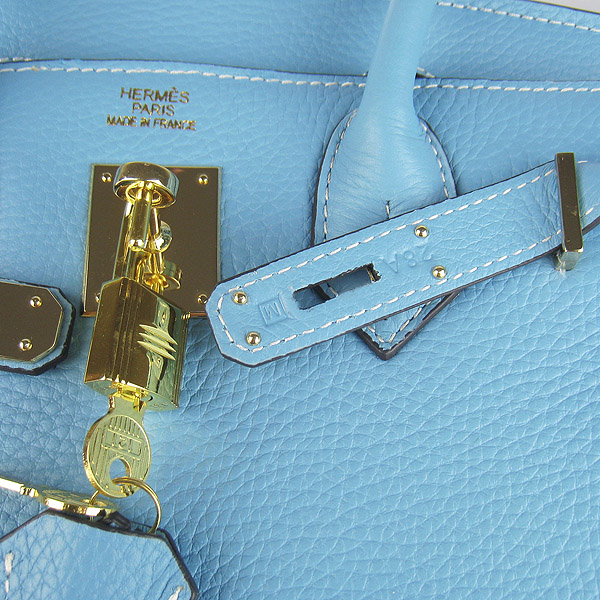 Replica Hermes Birkin 30CM Togo Leather Bag Light Blue 6088 On Sale